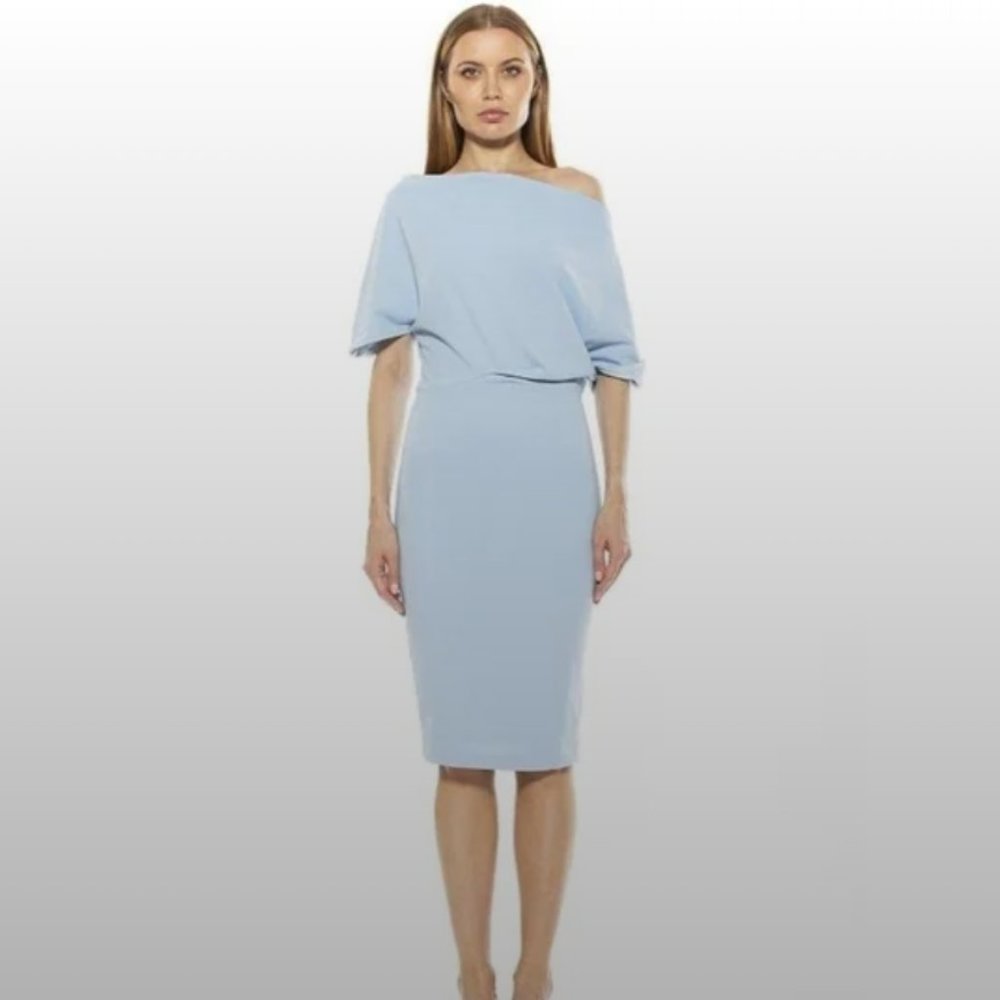 NWT Alexia Admor Draped Off-Shoulder Sheath Dress Halogen/Sky Blue XL $225